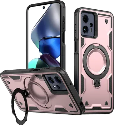 Produktbild von Dual Layer Hülle für Motorola Moto G13/G23/G53 mit Ring Ständer Magnetisch Stoßfest Handyhülle Roségold