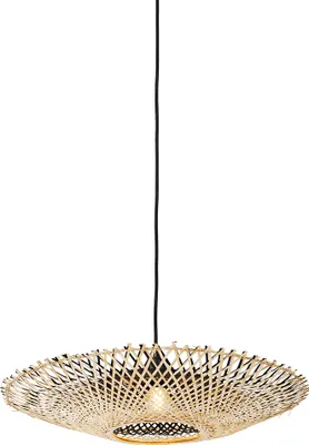 Produktbild von QAZQA - Orientalisch Orientalische Hängelampe I Pendellampe I Pendelleuchte schwarz mit Bambus 50cm - Rina I Wohnzimmer I Schlafzimmer - Bamboo Rund - LED geeignet E27