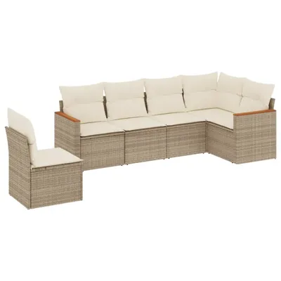 Produktbild von vidaXL 6-tlg. Garten-Sofagarnitur mit Kissen Beige Poly Rattan
