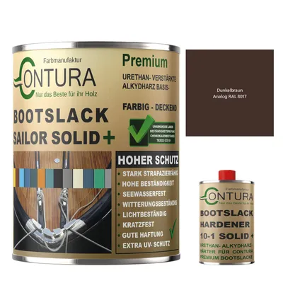 Produktbild von Contura 550ml. 2K Bootslack SEIDENMATT RAL Farbe Yachtlack Holzlack GFK Metall Boot Schiffslack - Dunkelbraun RAL 8017 - (500ml.+50ml. HÄRTER)