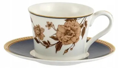 Produktbild von Domdekoracji Elegante Blumen Tasse Porzellan mit Untertasse 240ml