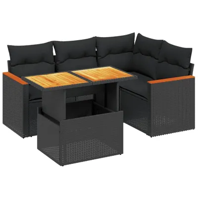 Image de vidaXL Ensemble de salon de jardin 5 pièces avec coussins noir poly rotin