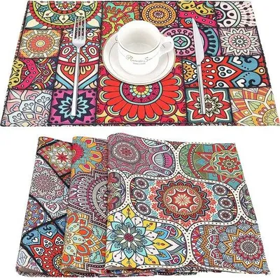 Produktbild von Famanu Platzmatte Set mit Ethnischem Mandala Muster - Hitzebeständig und Waschbar