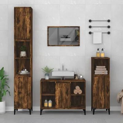 Produktbild von "2026 Promotion" Waschbeckenunterschrank - Badregal - Räuchereiche 80x33x60 cm Holzwerkstoff - Badezimmer CC28761