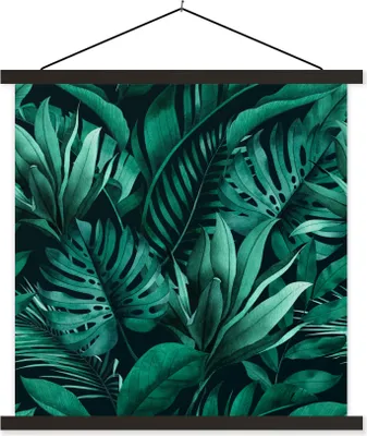 Produktbild von MuchoWow® Textilposter Dschungel - Pflanzen - Blatt - Junge - Mädchen - Kind 120x120 cm mit schwarzem Rahmen - Aufhängungsset
