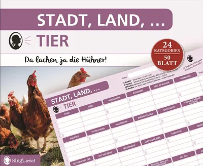 Produktbild von Stadt, Land, Tier Gesellschaftsspiel Abreißblock mit 24 Kategorien und Joker-Feldern