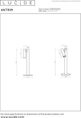 Productafbeelding van LUCIDE ANTRIM - wiederaufladbare Schreibtischlampe Innen/Außen - Akku/Batterie - LED Dim. - 1x2,2W 2700K - IP54 - Mit kabelloser Ladestation - Schwarz