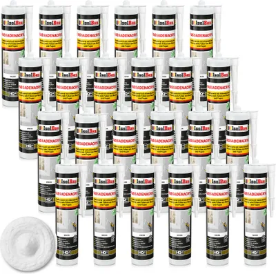 Produktbild von Isolbau Fassaden-Acryl - 24 x 300 ml Acryl-Dichtstoff mit Körnung zum Füllen von Rissen & Fugen im Innen- & Außenbereich - Weiß