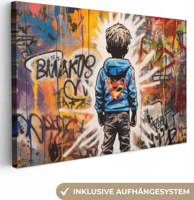 Produktbild von Wanddeko 120x80 cm - Banksy - Junge - Ausmalen - Straßenkunst, Wandbilder, Wanddeko Wohnzimmer