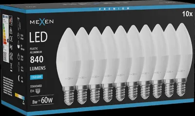 Produktbild von Mexen Nova 10x LED-Glühbirne E14, C37, 8W, Kalt - 6500K, 840 lm - L102-E14-0865-01x10