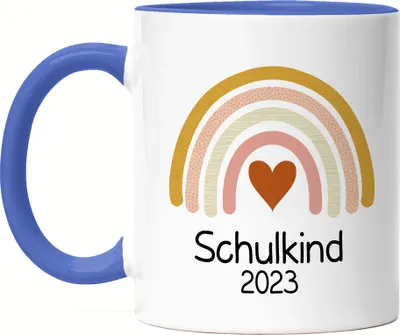Produktbild von Schulkind 2023 Tasse Blau Einschulungsgeschenk Grundschule 1. Klasse Schulstart Herzen Motiv