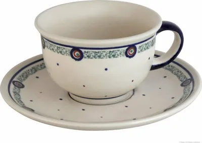 Produktbild von Original Bunzlauer Keramik Kaffeetasse Teetasse Ø10 cm klassisch 200 ml mit Unterschale Ø16 cm im Design 114