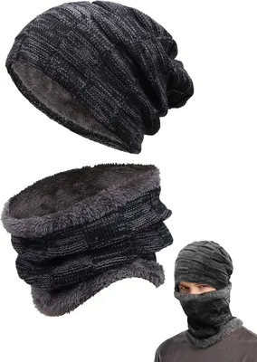 Immagine prodotto di set cappello e sciarpa 2in1, caldo set invernale, con pile, A0216 Nero
