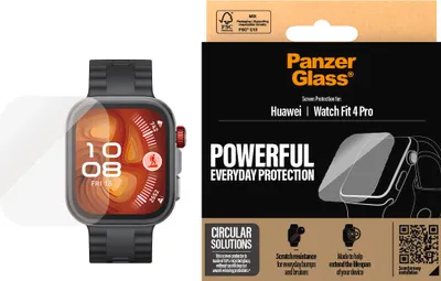 Obrázek produktu pro PanzerGlass ® Screen Protector Huawei Watch Fit 4 Pro, Huawei, Huawei - Watch Fit 4 Pro, Aplikace nasucho, Odolné proti poškrábání, Odolný proti nárazům, Průhledná, 1 kusů