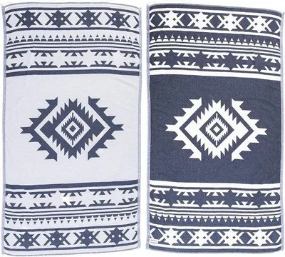 Obrázek produktu pro Tmavě modrá bavlněná plážová deka 100 x 180 cm, vzor Aztec