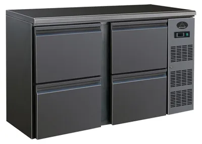 Produktbild von Gastro Barkühler | Barkühlschrank | Flaschenkühltisch | Schwarz | 4 Schubladen | 350 Liter | 0 bis +10 °C