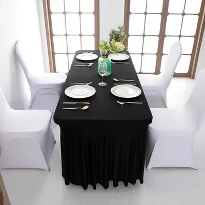 Obrázek produktu pro Elastický potah na stůl, strečový potah, ubrus 183 x 76 x 76 cm (černý)