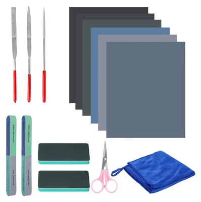Produktbild von Belle Vous Epoxidharz Zubehör Set Epoxidharz Polieren (15-Teilig) - Epoxidharz Set Anfänger Inklusive Feilen, Werkzeug, Schleifpapier, Tuch, Schere -