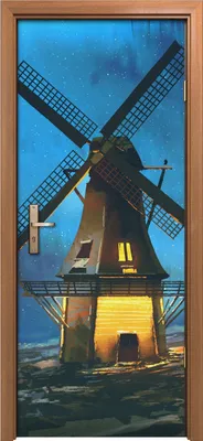 Produktbild von Türposter 80x200 cm Türaufkleber Türtapete Türfolie Klebefolie Nacht Landschafts mit der Windmühle