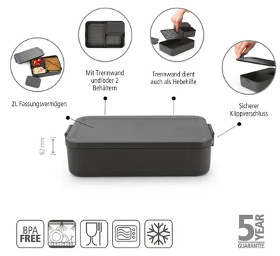 Produktbild von Brabantia Make & Take, Brotdose, Erwachsener, Grau, Kunststoff, Einfarbig, Rechteckig