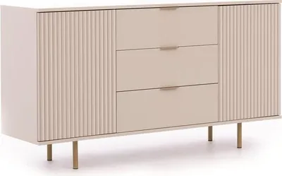 Obrázek produktu pro BETTSO Dvoudveřová komoda 150 cm BIANCO Kašmír na zlatých nožkách s rýhovanými čely