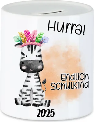 Produktbild von Endlich Schulkind 2025 Zebra Spardose Einschulungs-Geschenk Schulanfang Erstklässler Schulanfang Schuleinführung