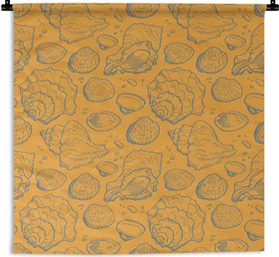 Produktbild von MuchoWow® Wandteppich Wandbehang Muscheln - Gelb - Orange - Muster 150x150 cm Tapisserie Dekoration Wandtuch - Wohnaccessoires - Modernes