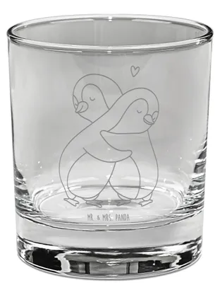 Produktbild von Mr. & Mrs. Panda Tumbler Pinguine Kuscheln - Transparent - Geschenk, Freundin, Mitbringsel, Valentinstag, Jahrestag, für Frauen, Old Fashioned Glas, Whiskyglas, Rocks