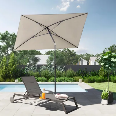 Produktbild von Sekey Sonnenschirm Balkonschirm 210 x 140 cm Rechteckig Kippbar Höhenverstellbar mit Schutzhülle UV Schutz UPF50 für Terrasse und Garten, Taupe