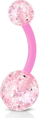 Produktbild von viva-adorno Bauchnabel Piercing Banane Barbell flexibel Kunststoff Glitzer Kugeln Acryl Z319, pink