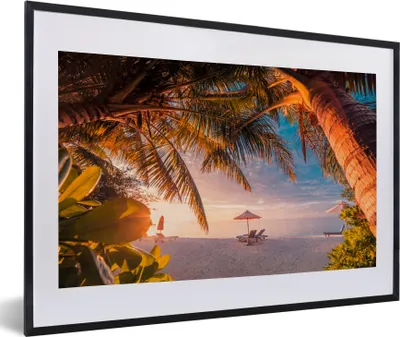 Produktbild von MuchoWow® MuchoWow® Gerahmtes Poster Strand - Palme - Meer 60x40 cm - Poster mit zchwarzem Bilderrahmen - Schlafzimmer - Plakat in Rahmen - Drucken