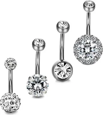 Produktbild von 4 Teile/satz Frauen Strass Runde Kugel Barbell Bauchnabel Ring Nabel Piercing