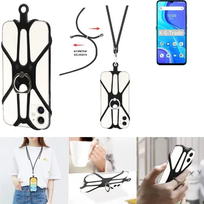 Produktbild von K-S-Trade 3in1 Handykette Handyband Handykordel Halsband Smartphone-Ring Handy-Ring kompatibel mit UMIDIGI A7s Fingerhalterung Handyring Tischständer
