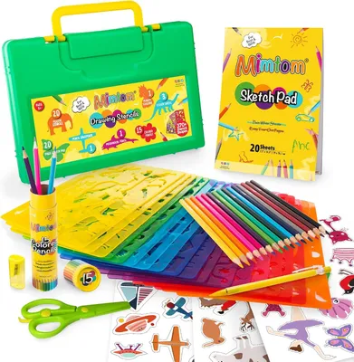 Immagine prodotto di Modelli per disegnare per bambini | Set da disegno da 58 pezzi con più di 370 forme per creare disegni fantasiosi per bambini