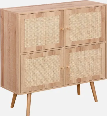 Produktbild von sweeek - Kinderkommode mit Holzlook und 4 Rattantüren - Natur