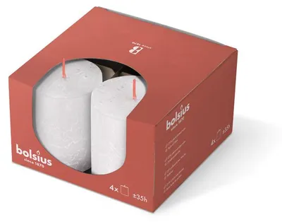 Produktbild von Bolsius Stumpenkerze Rustik Ø 6,8 x 8 cm wolkiges weiß 4er Pack