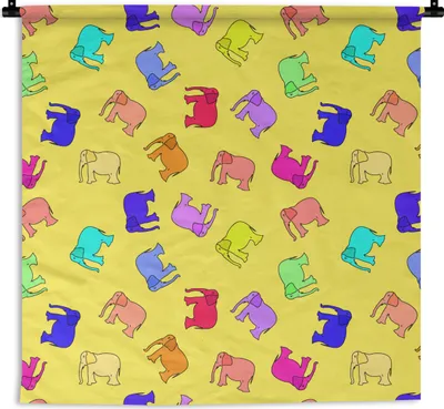 Produktbild von MuchoWow® Wandteppich Wandbehang Elefant - Gelb - Muster 120x120 cm Tapisserie Dekoration Wandtuch - Modern - Baumwollgewebe