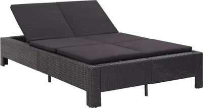 Produktbild von 2-Personen-Sonnenliege mit Auflage Schwarz Poly Rattan , Gartenliegen Design 2024
