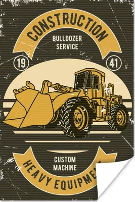 Produktbild von MuchoWow® Poster Bulldozer - Retro - Banner - Zitat 120x180 cm - Kunstposter