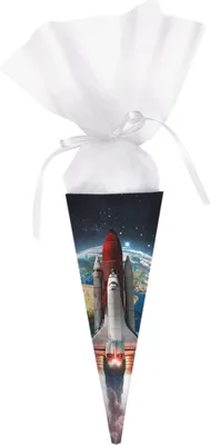 Produktbild von Schultüte für Kinder zur Einschulung mit Tüll – Kleine Zuckertüte für Geschwister (Rakete)