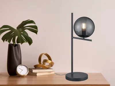 Produktbild von Design LED Nachttischlampe Anthrazit Kugel Schirm Rauchglas - fürs Schlafzimmer