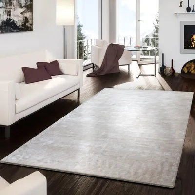 Produktbild von TT Home Teppich Handgemacht Modern Viskose Garn Glanz Hoch Tief Optik Meliert Creme Größe 80x150 cm