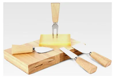 Produktbild von Käsemesser-Block // Magno – 6-teiliges Käsezubehör-Set: Käsemesser-Set mit 4 Käsebesteckteilen, Block zur stehend sicheren Aufbewahrung und als Käsebrett nutzbar