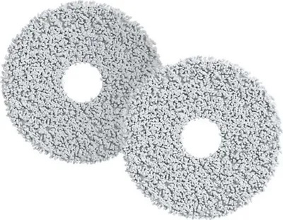 Two circular mop pads with central holes, arranged in a figure-eight shape against a white background.