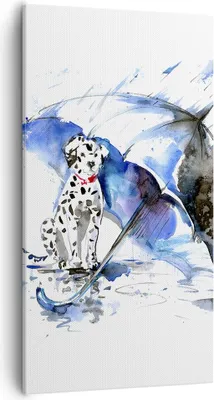 Produktbild von Bild auf Leinwand - Leinwandbild - Hund Regenschirm Regen Wetter - 55x100cm - Wand Bild - Wanddeko - Leinwanddruck - Bilder - Kunstdruck - Wanddekoration - Leinwand bilder - Wandkunst - PA55x100-3044