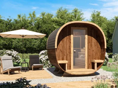 Produktbild von Fjordholz Fass-Sauna Modell Quadro Royal 250 cm Thermo