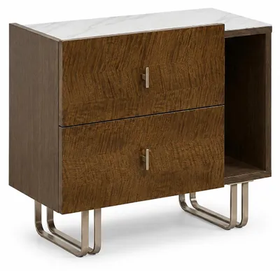 Immagine prodotto di Comodino moderno ed elegante in legno, con gambe in metallo e spazio contenitivo