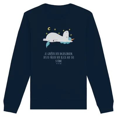 Produktbild von Mr. & Mrs. Panda Baumwoll Sweatshirt Einhorn Sternenhimmel Größe XS - French Navy - Geschenk, Unicorn, Sweater, Verrückt, Pullover, Sterne, Pulli, Einhörner