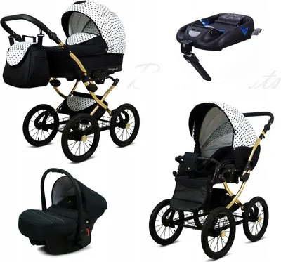 Produktbild von BabyLux® Margaret Gold | 4in1 Kinderwagen Set | Black Dots | Kombikinderwagen | Kinderwagenset |