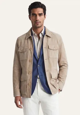 Produktbild von Lederjacke in Beige Klassischer Safari Stil - Größe: 3XL